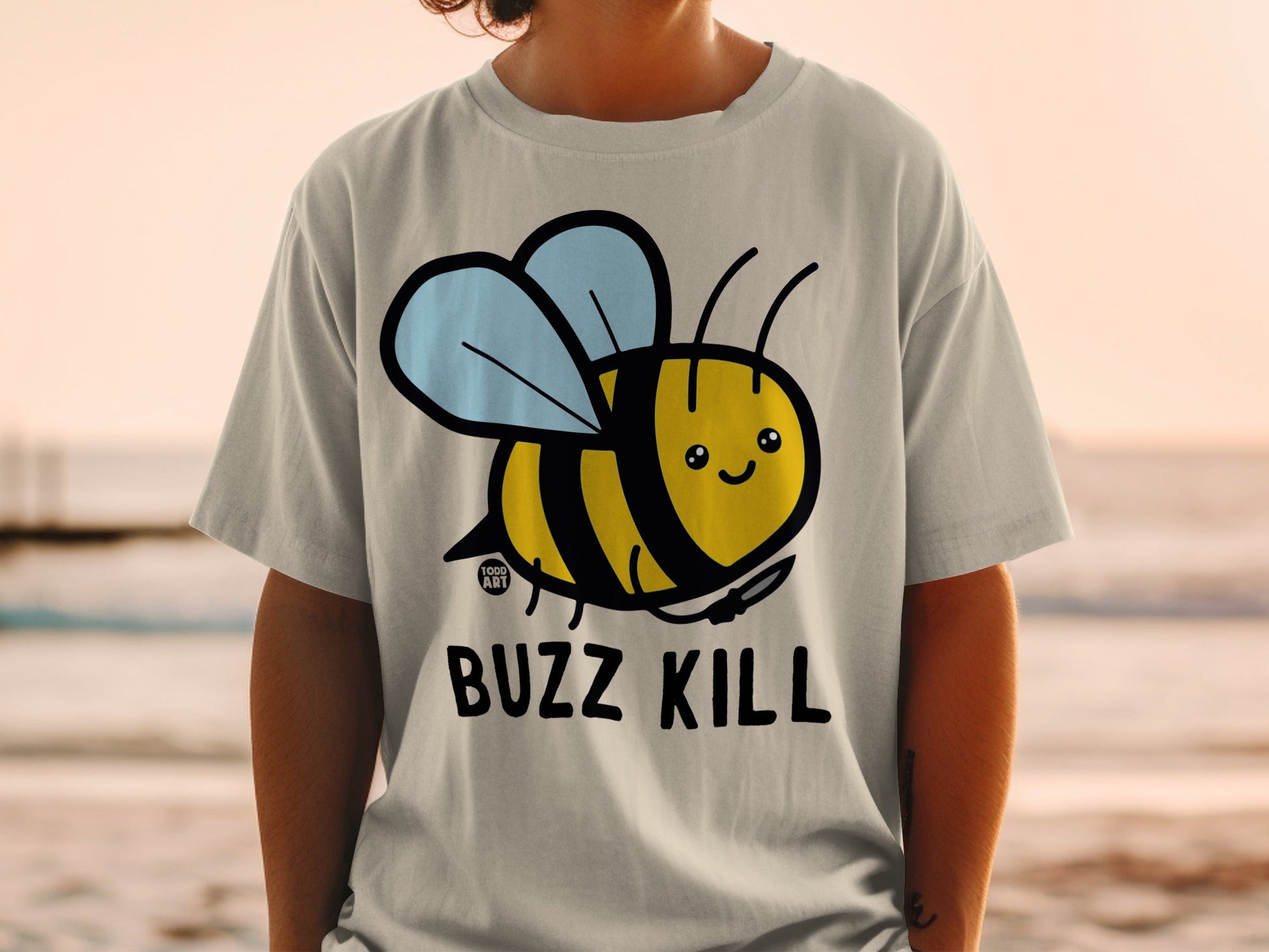 Cute Buzz Kill Graphic Tee with Cartoon Bee Design