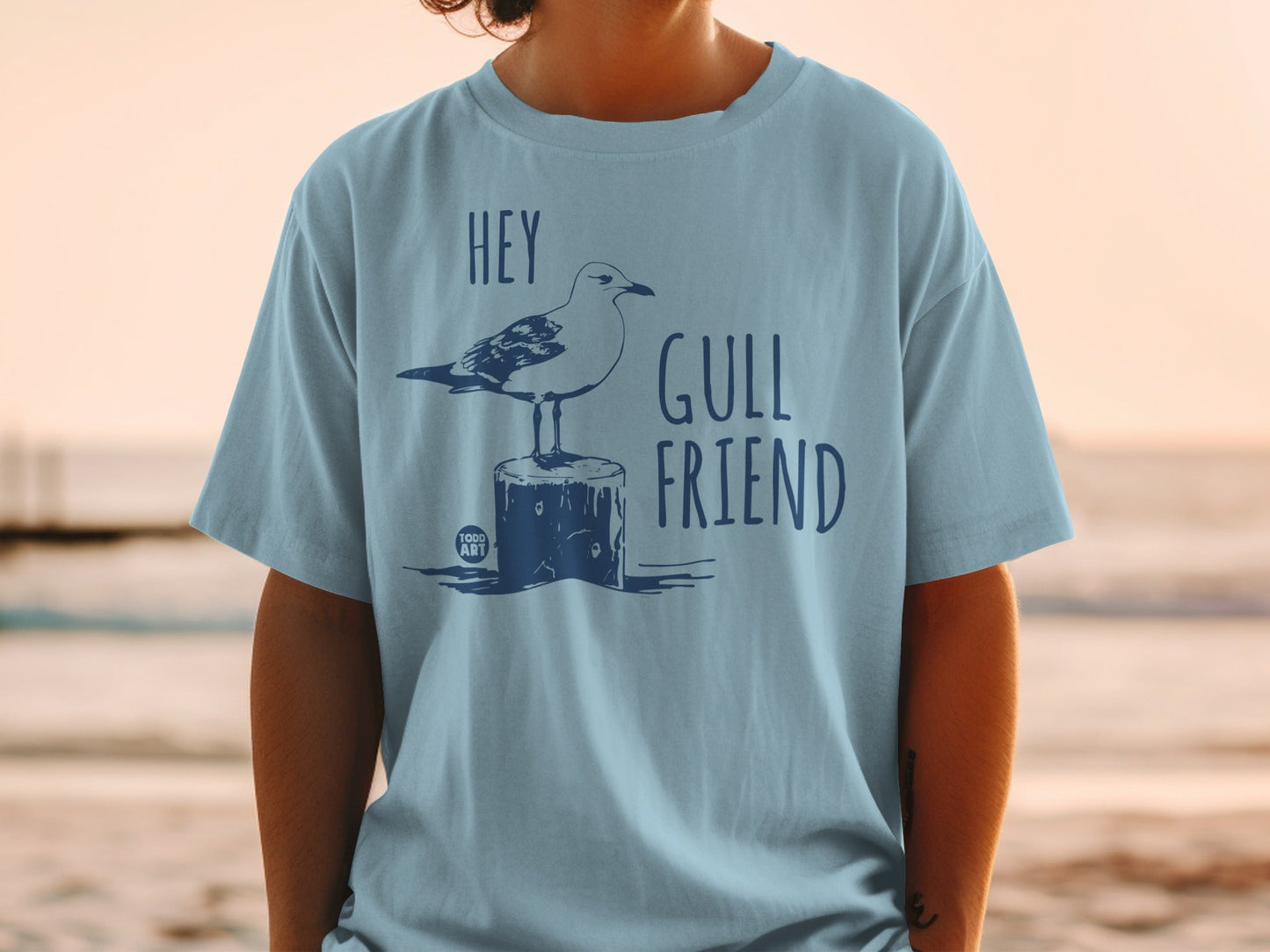 Hey Gull Friend Seagull Graphic Printed T-Shirt
