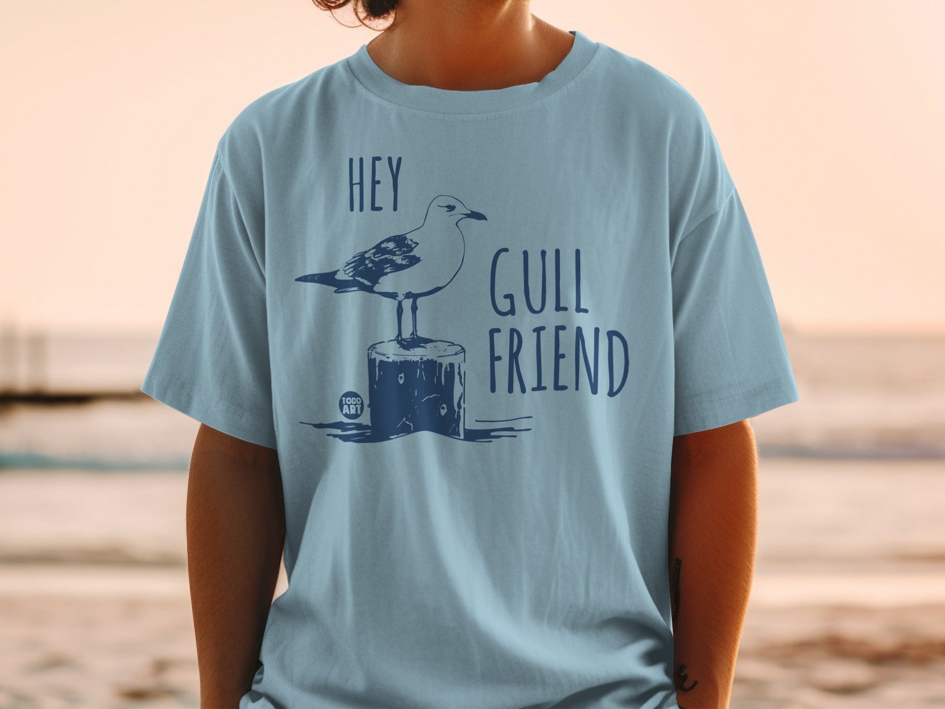Hey Gull Friend Seagull Graphic Printed T-Shirt