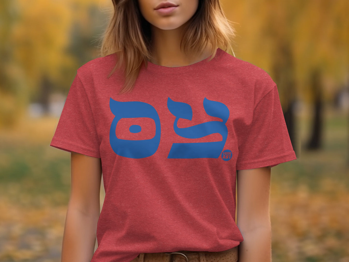 Stylish Graphic Red T-Shirt with Bold Blue Design