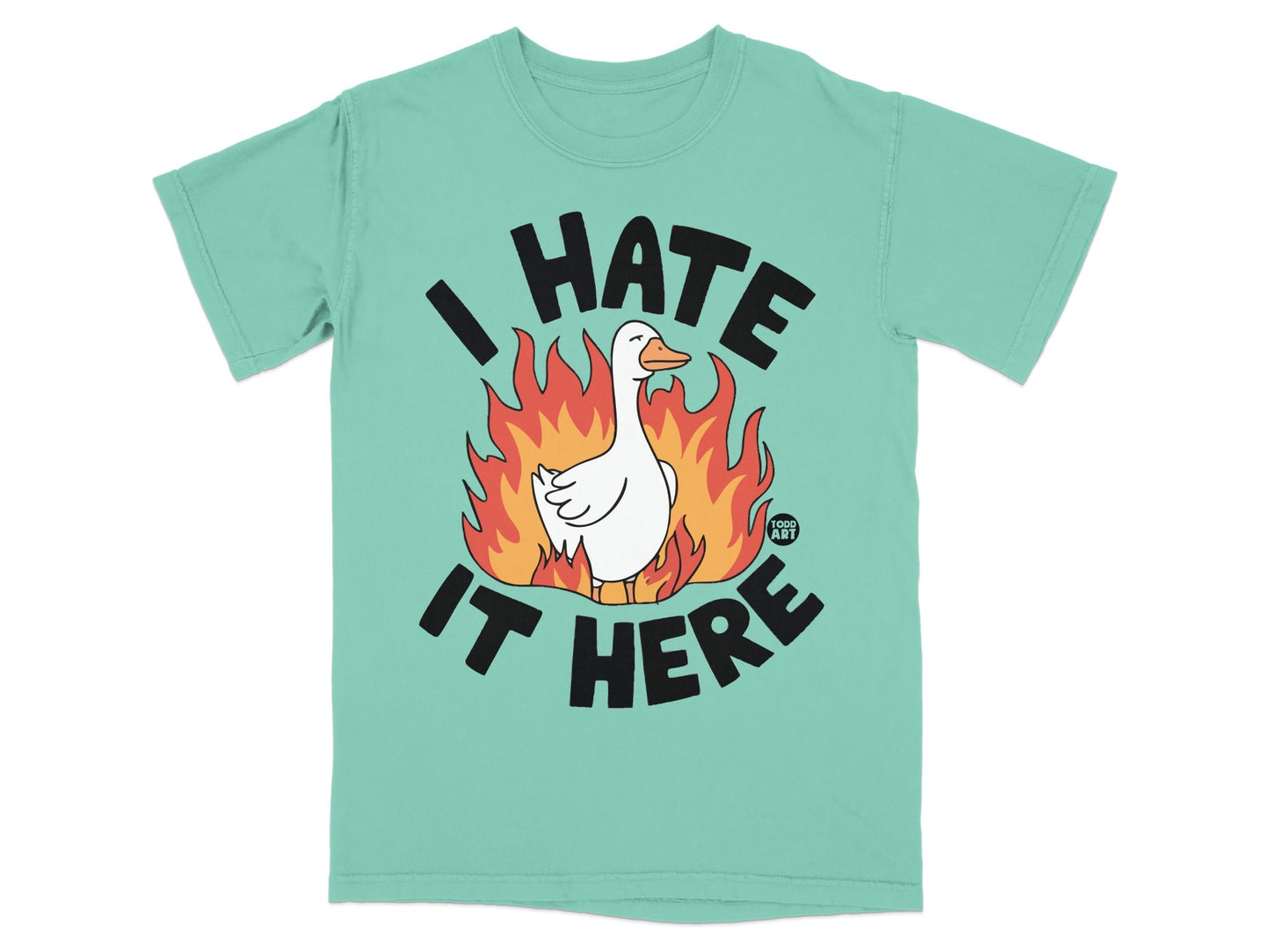 I Hate It Here Funny Duck on Fire Graphic T-shirt