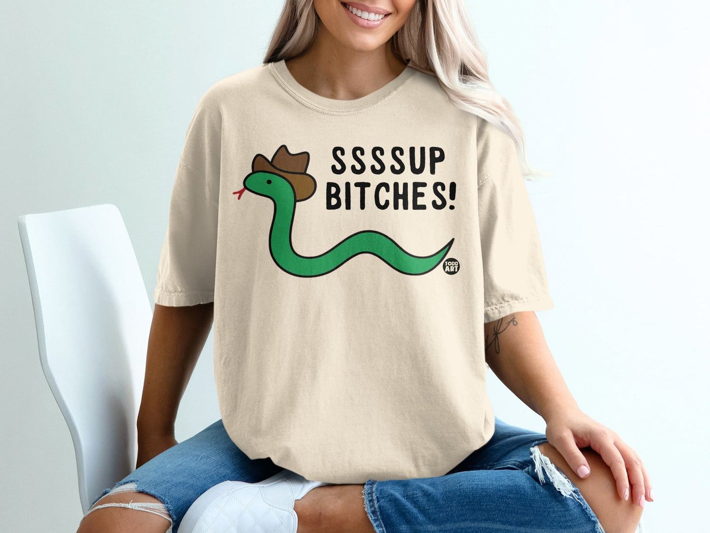 Green snake wearing a cowboy hat with "SSSSUP BITCHES!" text.