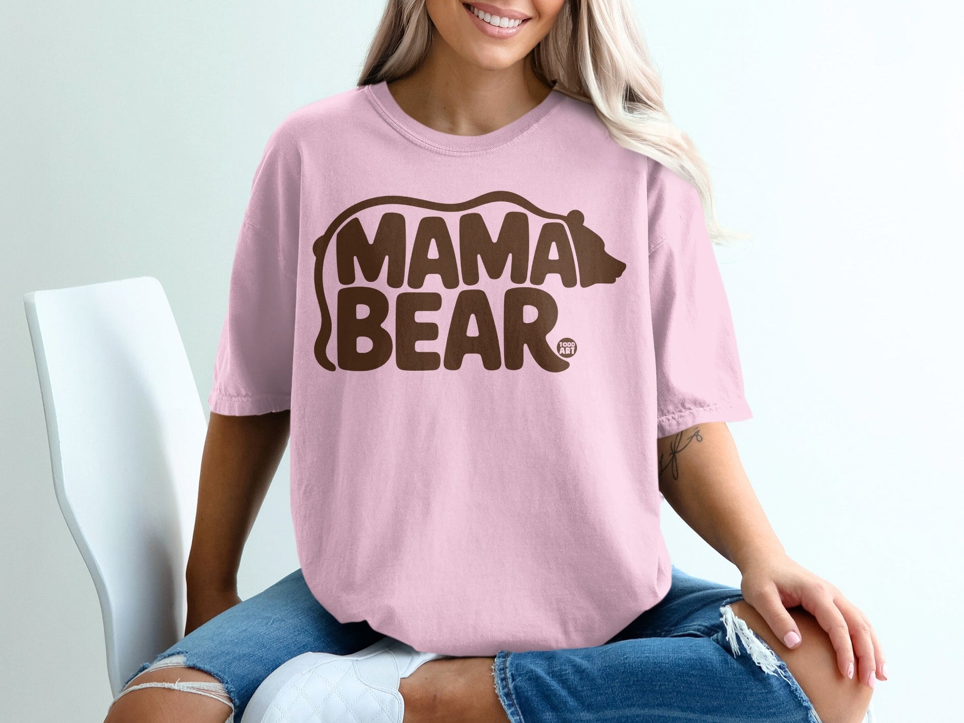 Pink Mama Bear Graphic Tee Shirt for Women Casual Outfit