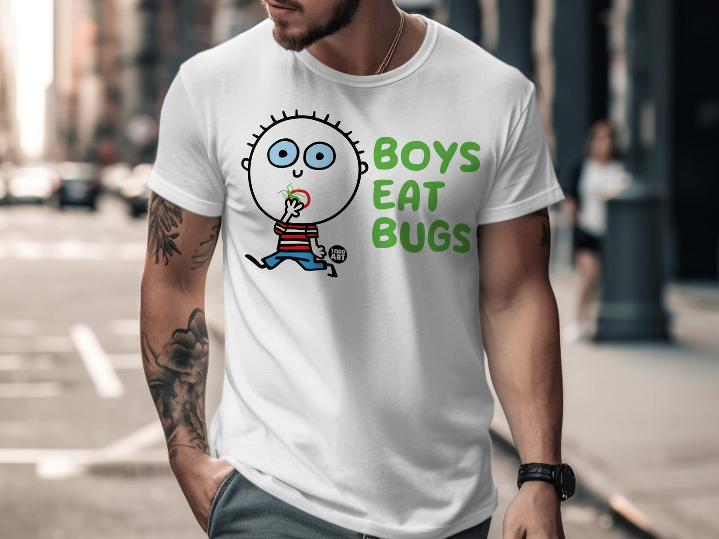 Boys Eat Bugs Funny T-Shirt With Cartoon Character