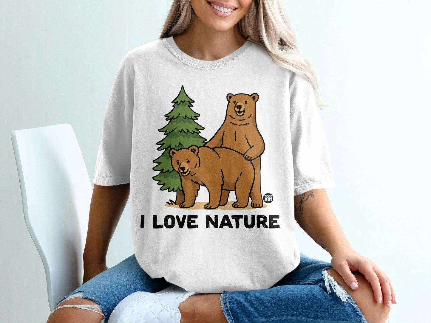I Love Nature Bears Cartoon Graphic Unisex Tee