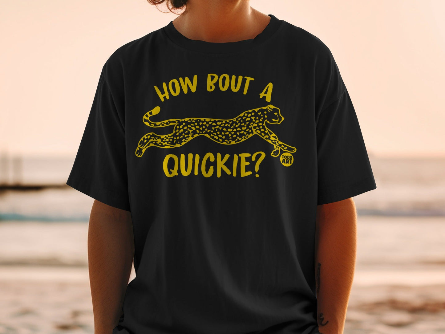 How Bout A Quickie Graphic Tee With Yellow Leopard Print