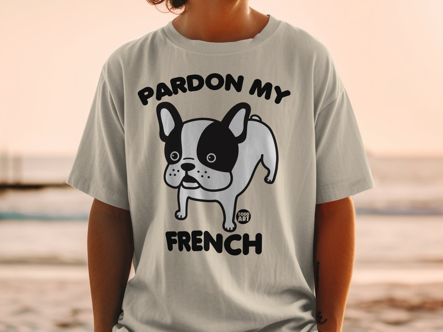 Pardon My French Dog Print T-Shirt Cute Bulldog Design