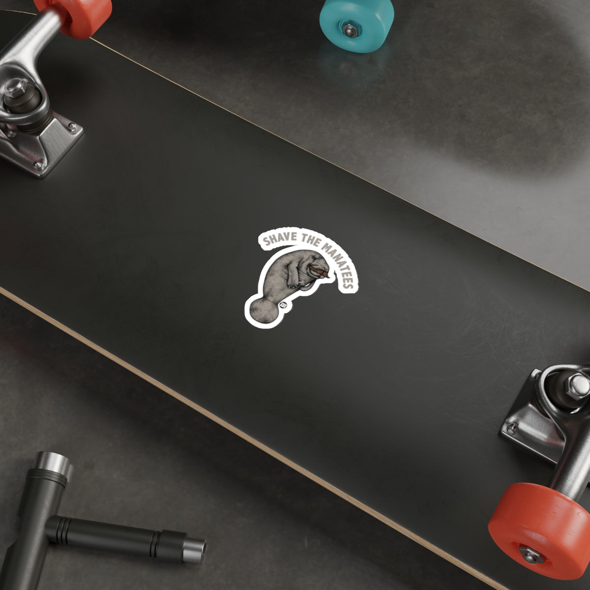 Shave the Manatees Skateboard with Sticker Decor