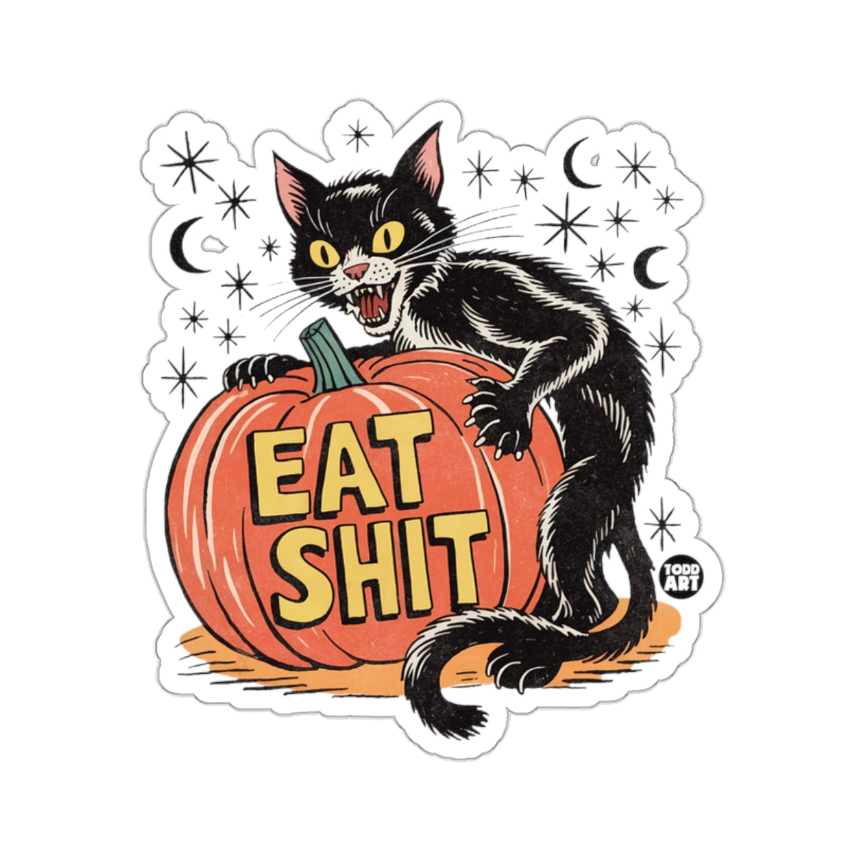 Black Cat Pumpkin Eat Shit Halloween Stars Moons 