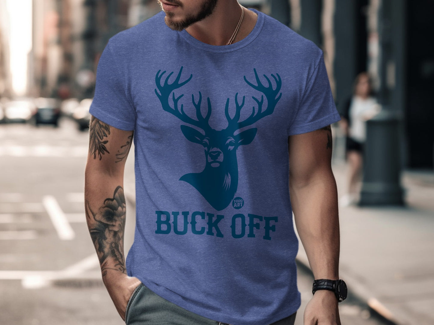 Stylish Buck Off Stag Graphic Blue Tee