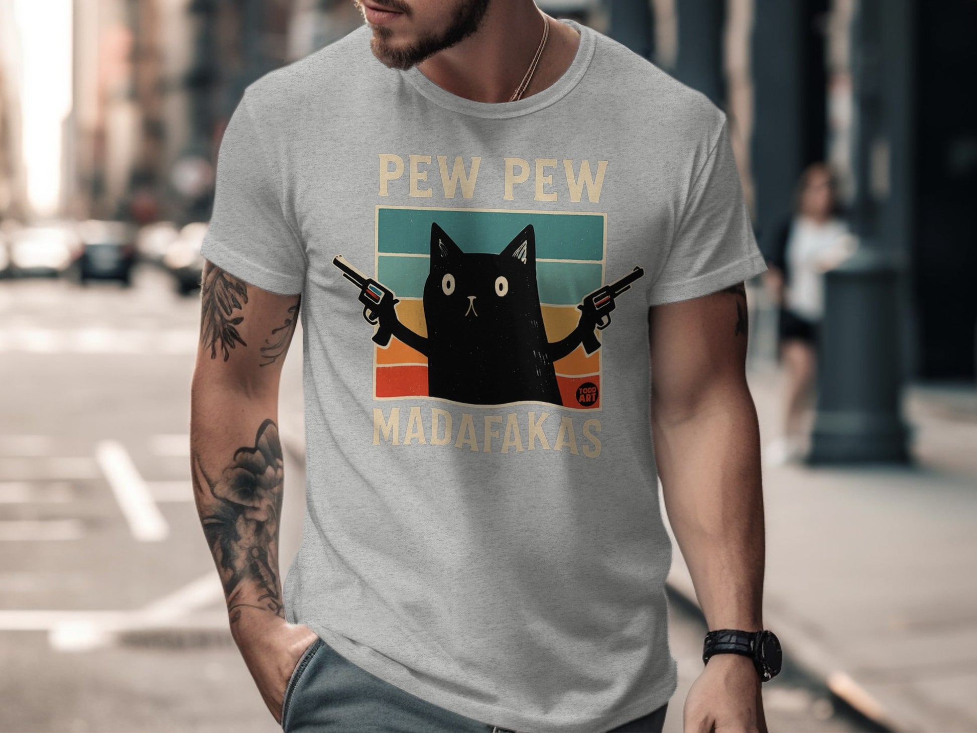 Pew Pew Madafakas Funny Cat Graphic T-shirt