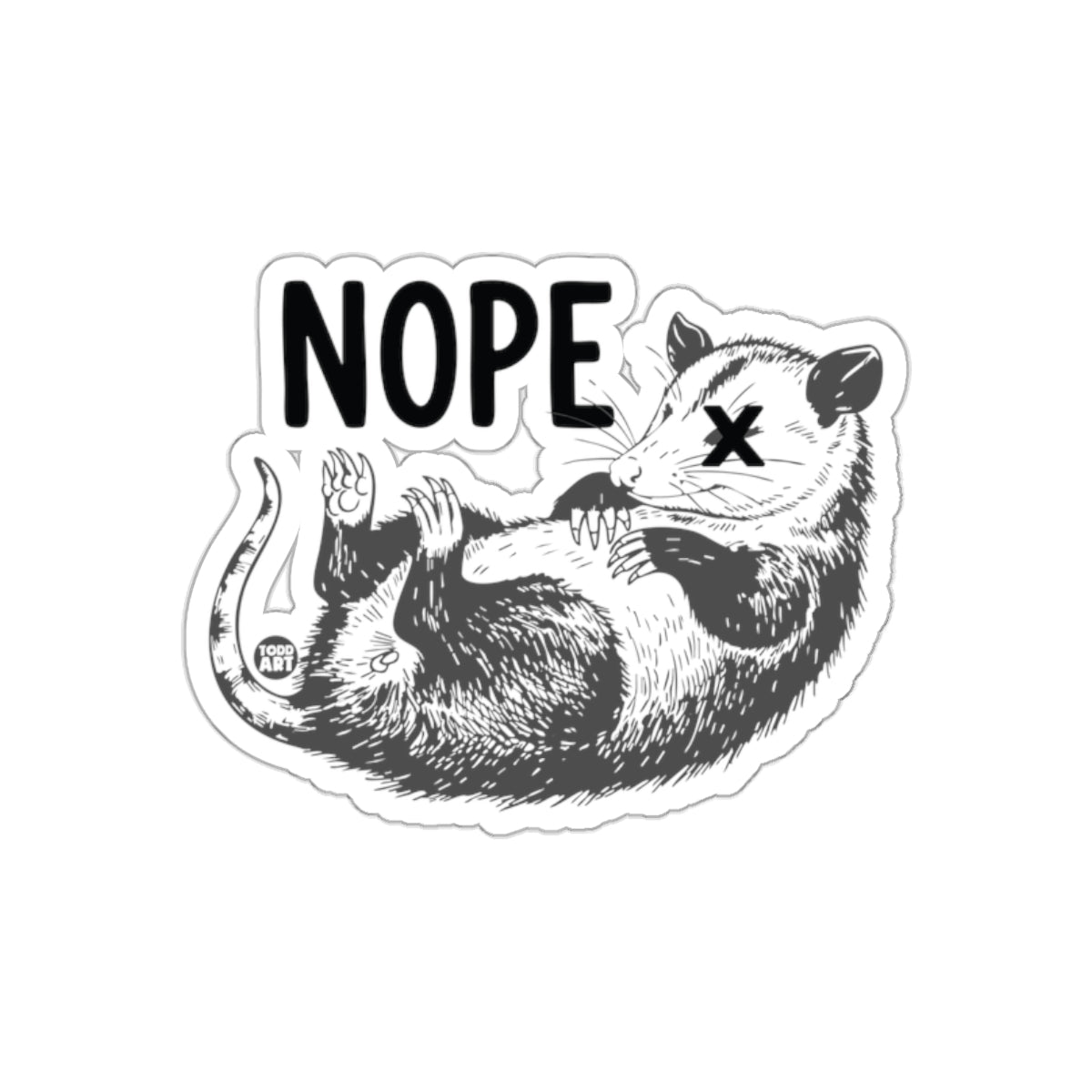 Nope Opossum with X Eyes and Text Graphic sticker