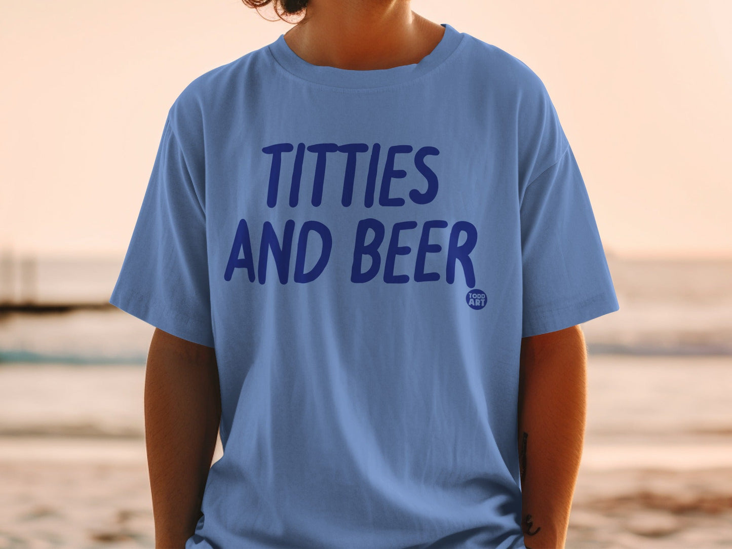 Titties and Beer Todd Art Blue Graphic Shirt