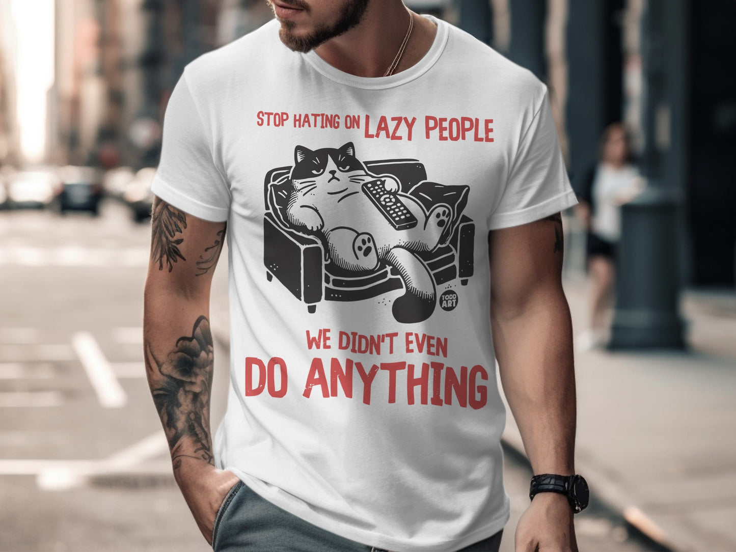 Stop Hating on Lazy People Funny Cat Graphic T-shirt
