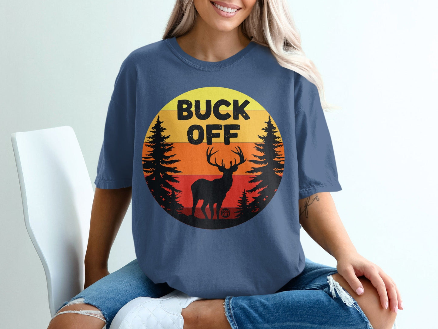 Buck Off Graphic Tee with Deer and Nature Scene Shirt