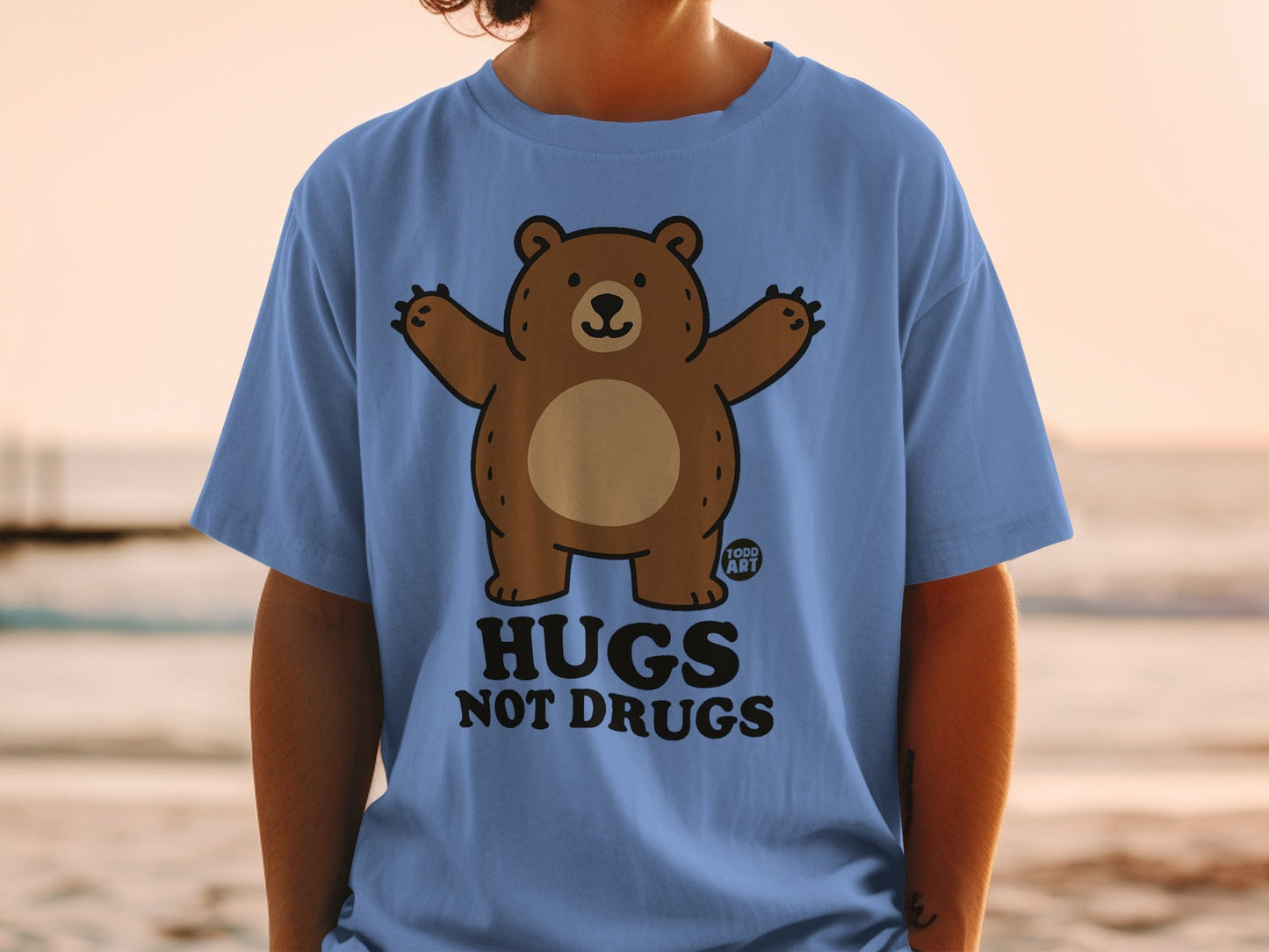 Hugs Not Drugs Bear Cartoon Motivational T-shirt