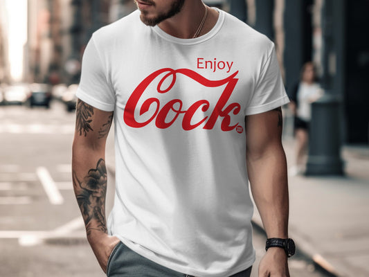 Enjoy Cock White Graphic Design T-shirt