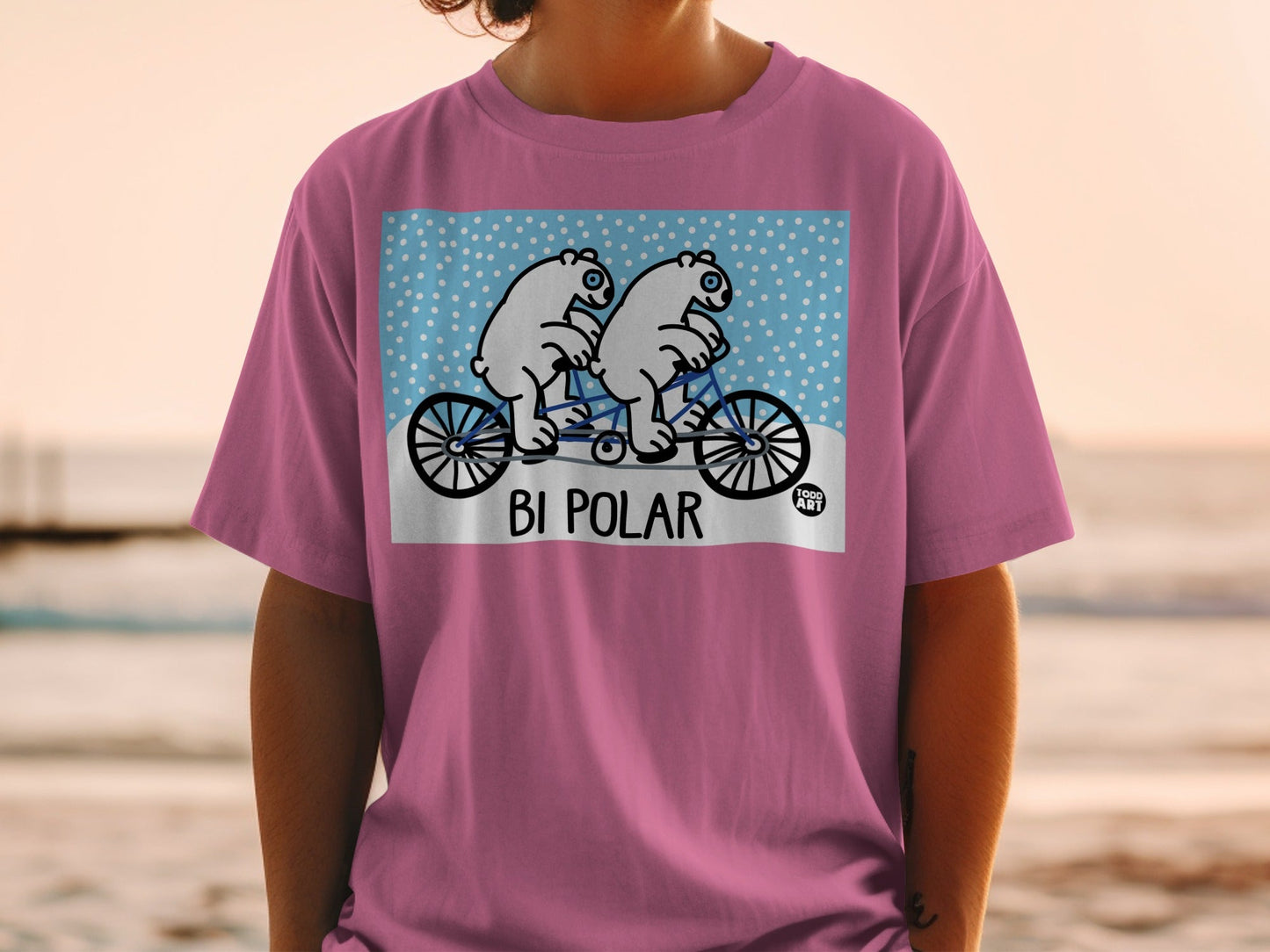 Bi Polar Bears Riding Bicycle Graphic T-Shirt