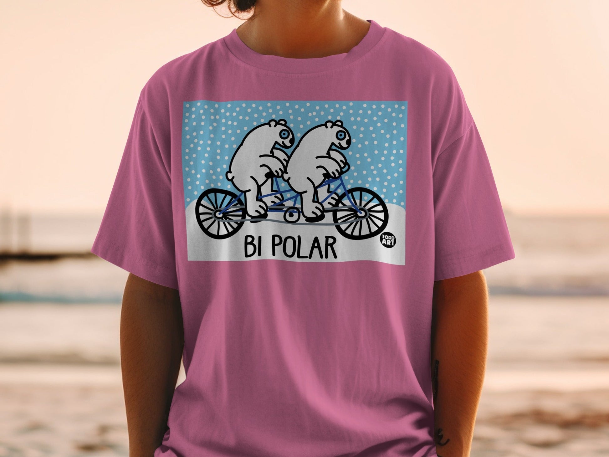 Bi Polar Bears Riding Bicycle Graphic T-Shirt