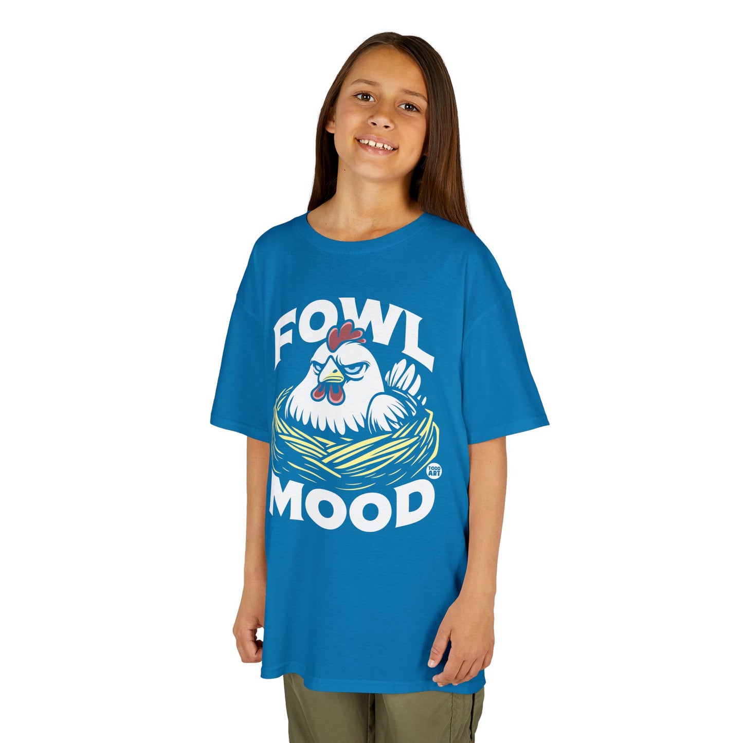 Kids T-Shirt — "Fowl Mood" Grumpy Chicken Graphic Tee