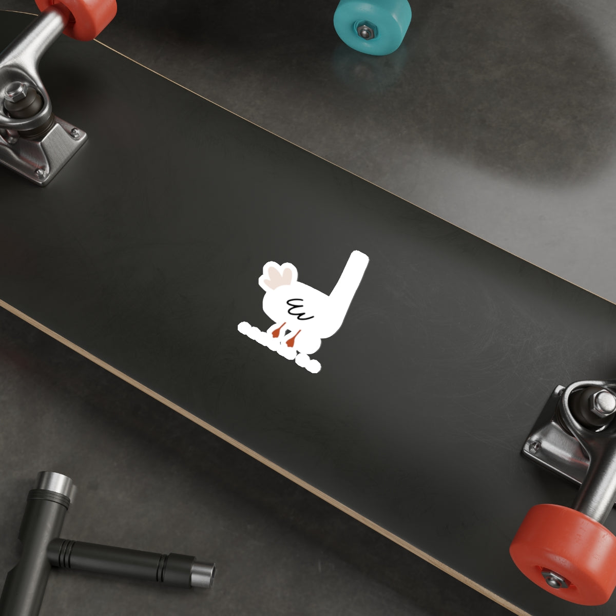 Cool Skateboard Design with Funny Walking Chicken Sticker