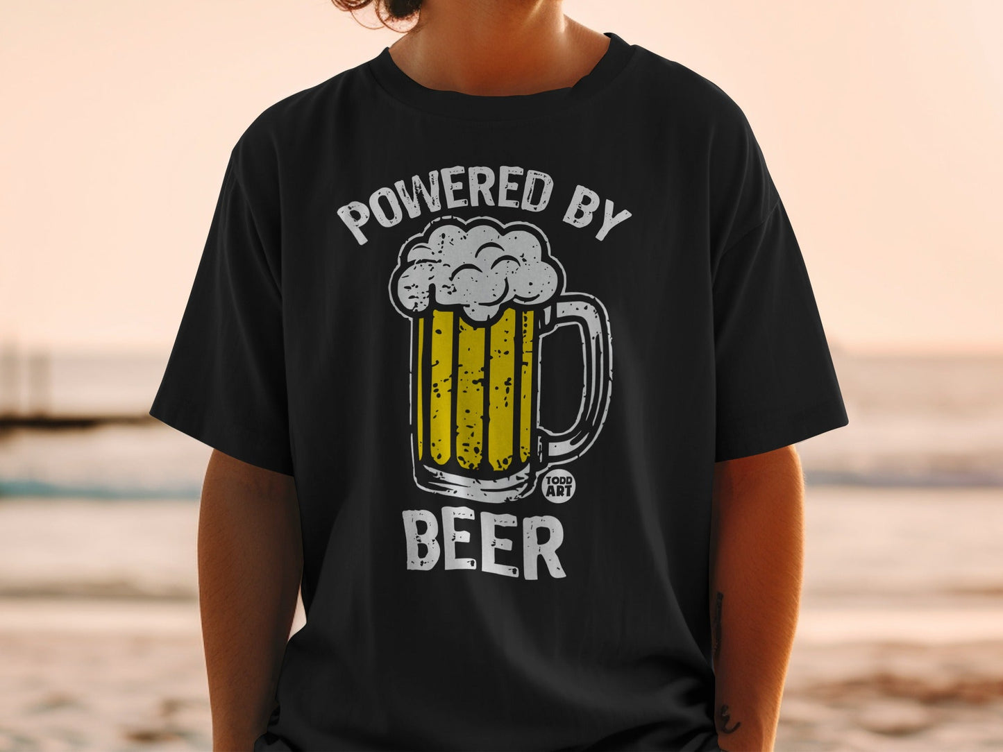 Powered by Beer Graphic T-shirt for Fun and Relaxation