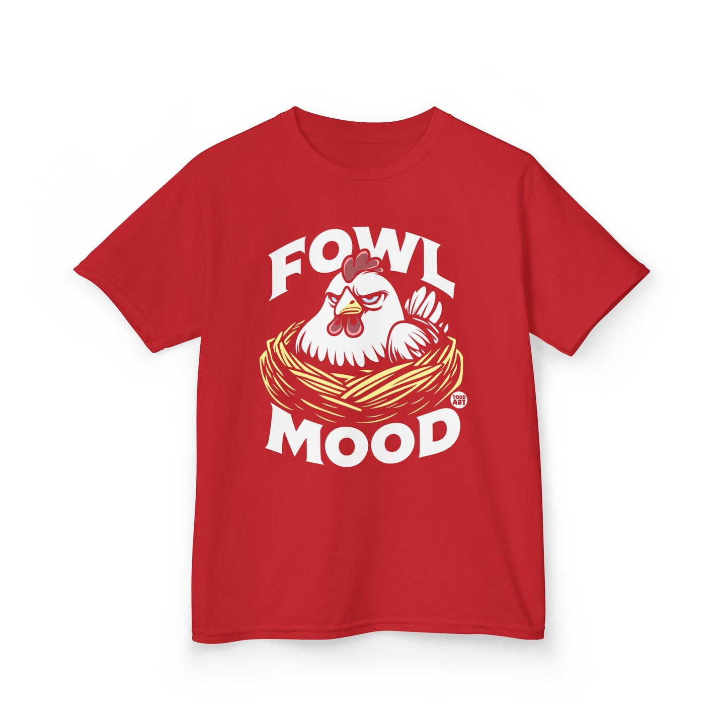 Kids T-Shirt — "Fowl Mood" Grumpy Chicken Graphic Tee