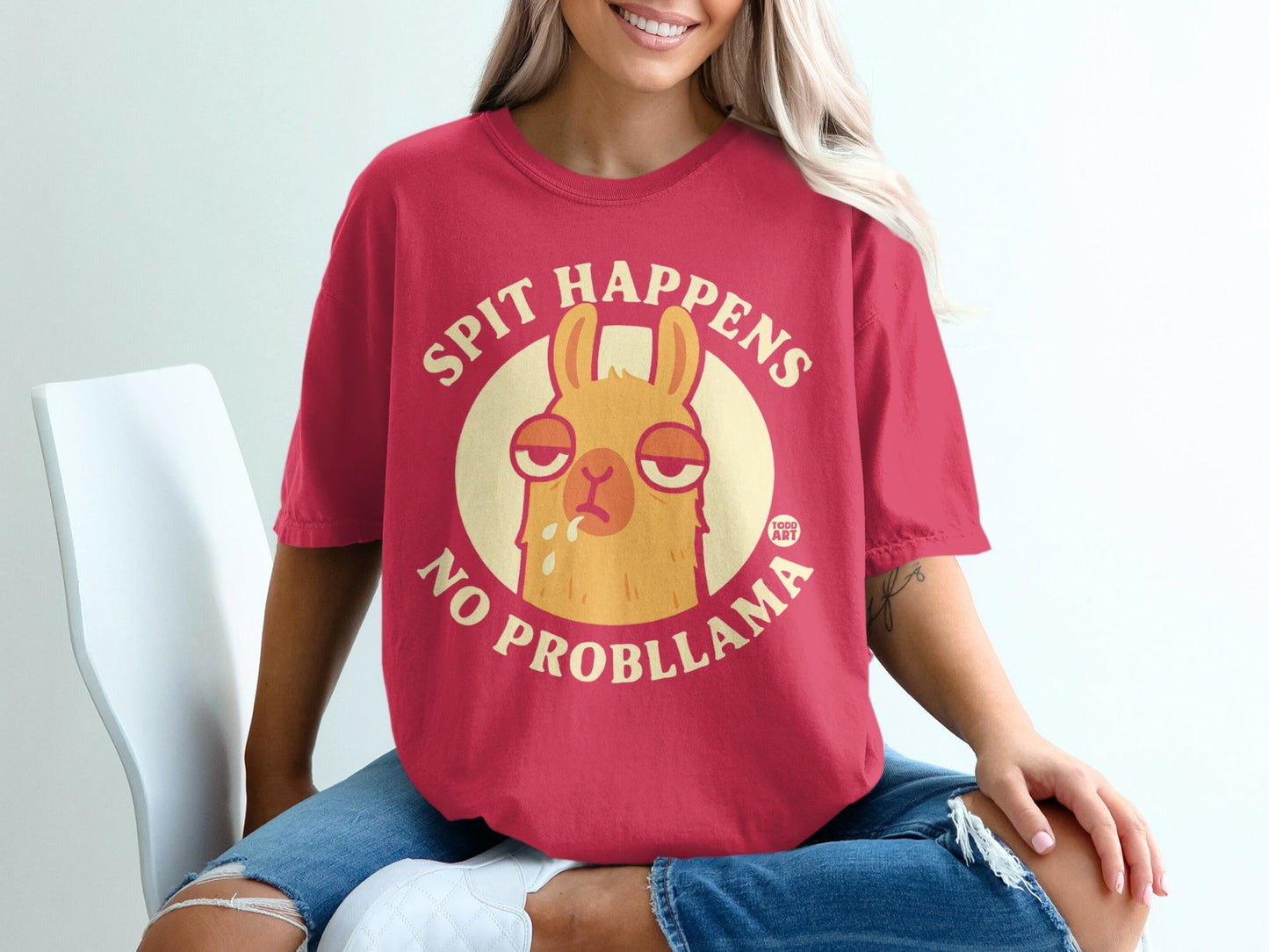 Spit Happens No Probllama Fun Illustration T-shirt