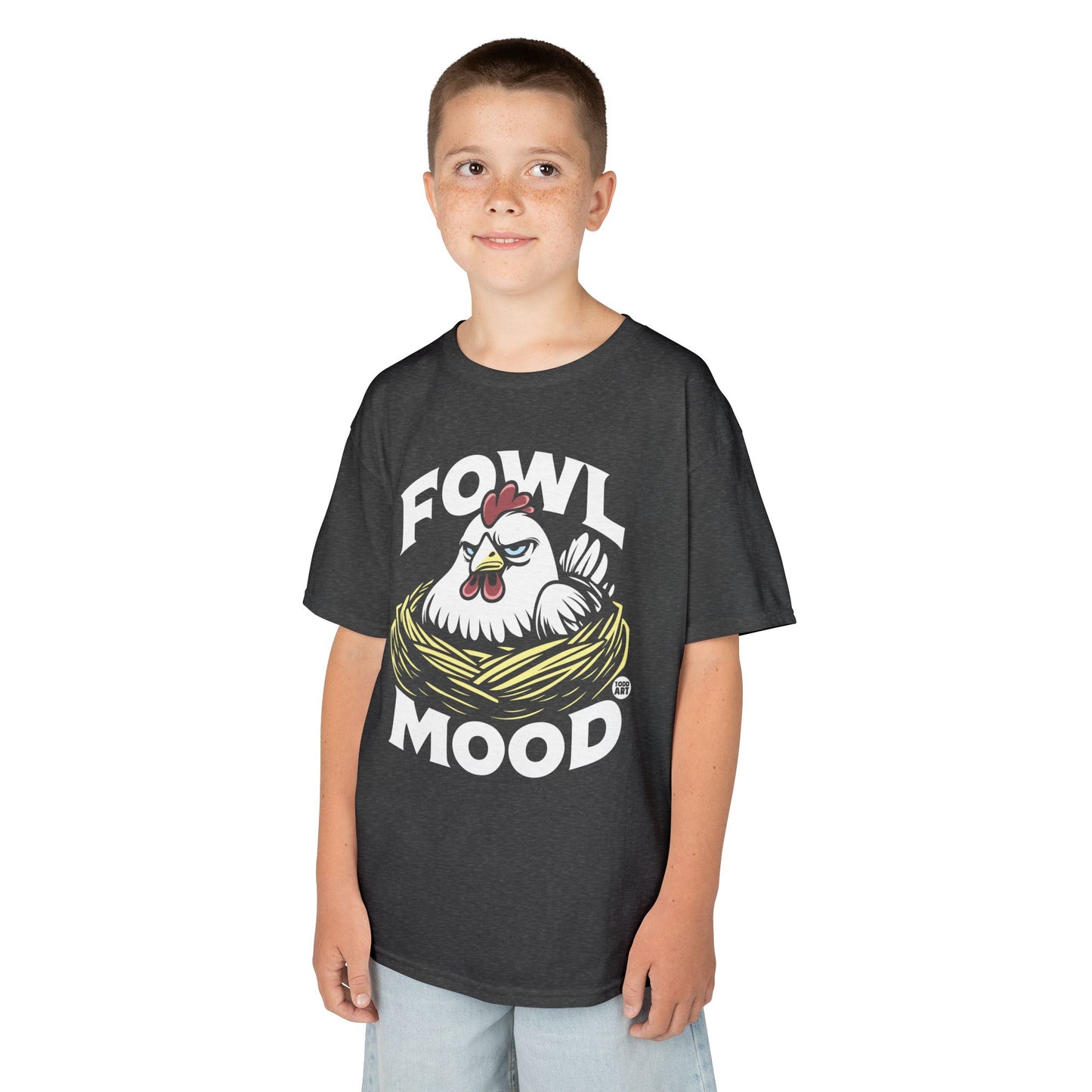 Kids T-Shirt — "Fowl Mood" Grumpy Chicken Graphic Tee