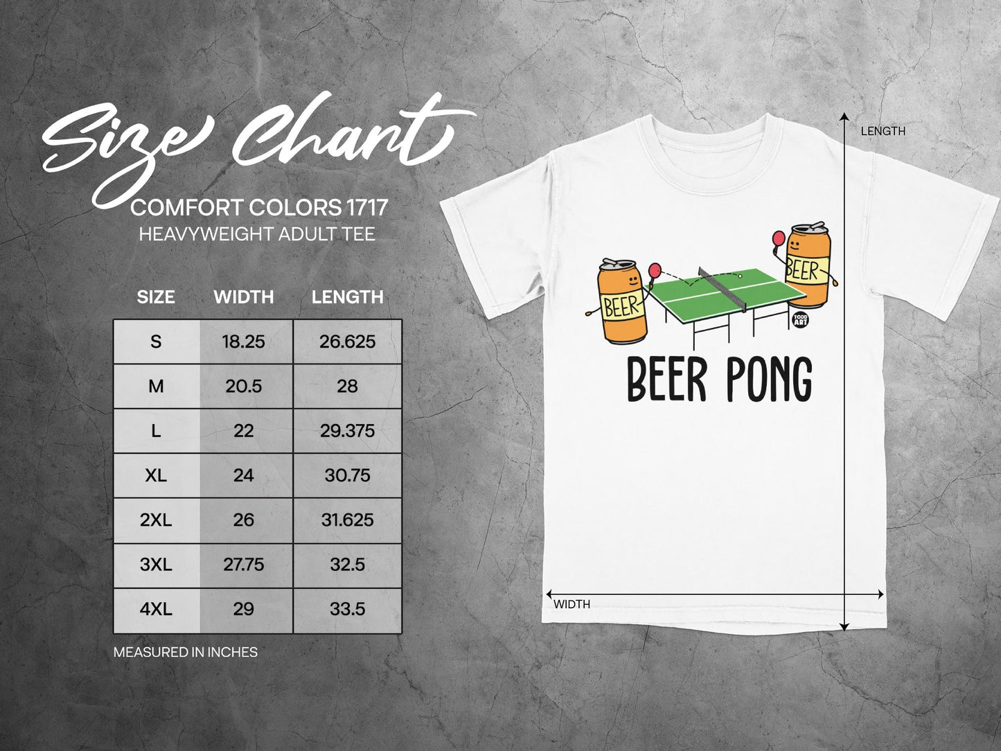 Beer Pong T-Shirt With Size Chart Graphic