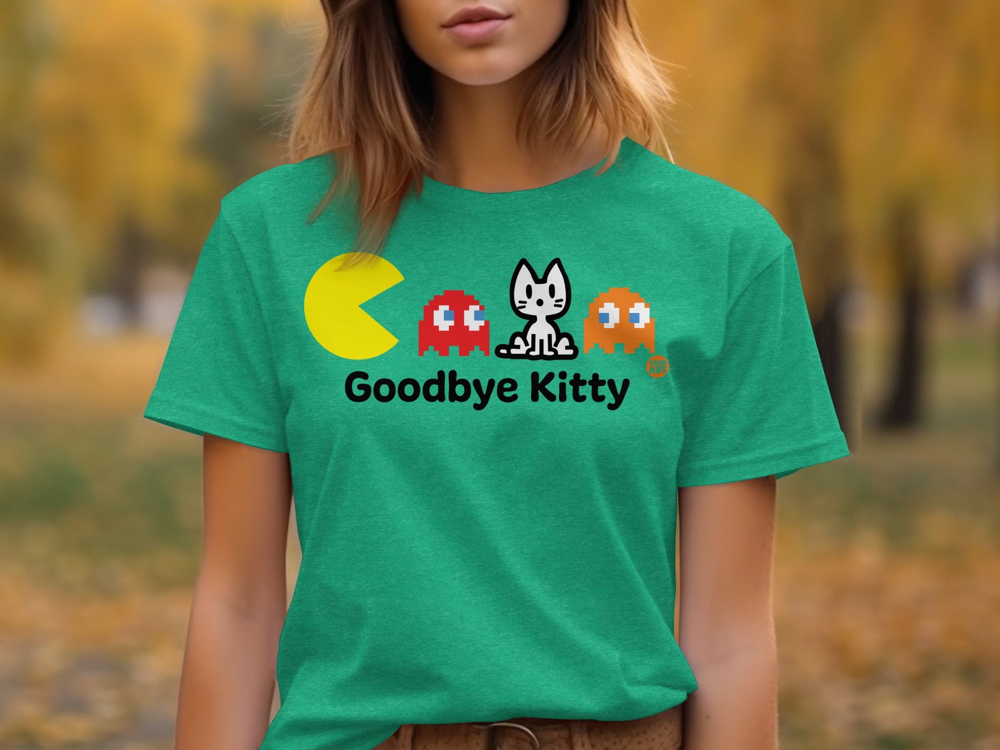 Goodbye Kitty Pac-Man Themed Cute Graphic T-shirt