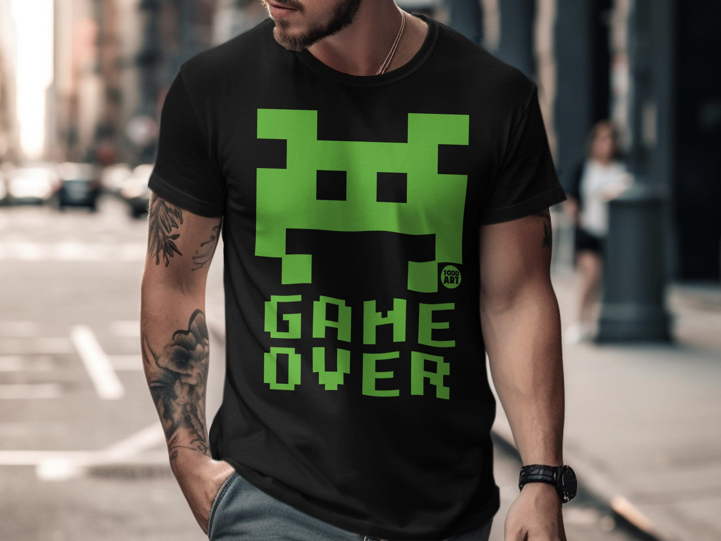 Retro Green Game Over Graphic T-Shirt for Men