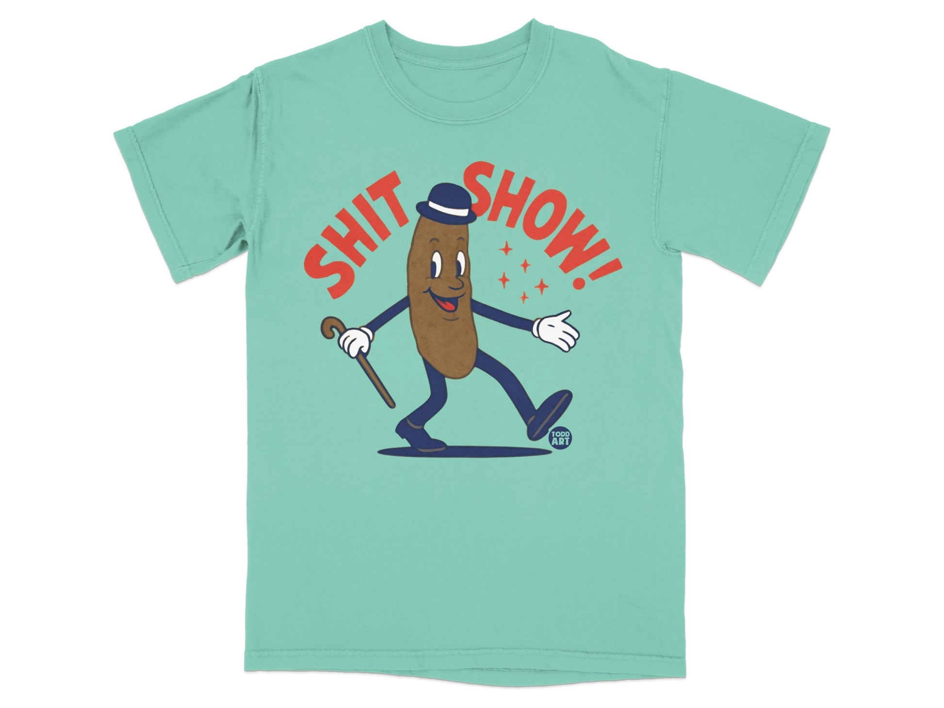 Brown anthropomorphic character in a top hat and cane, with "SHIT SHOW!" text.