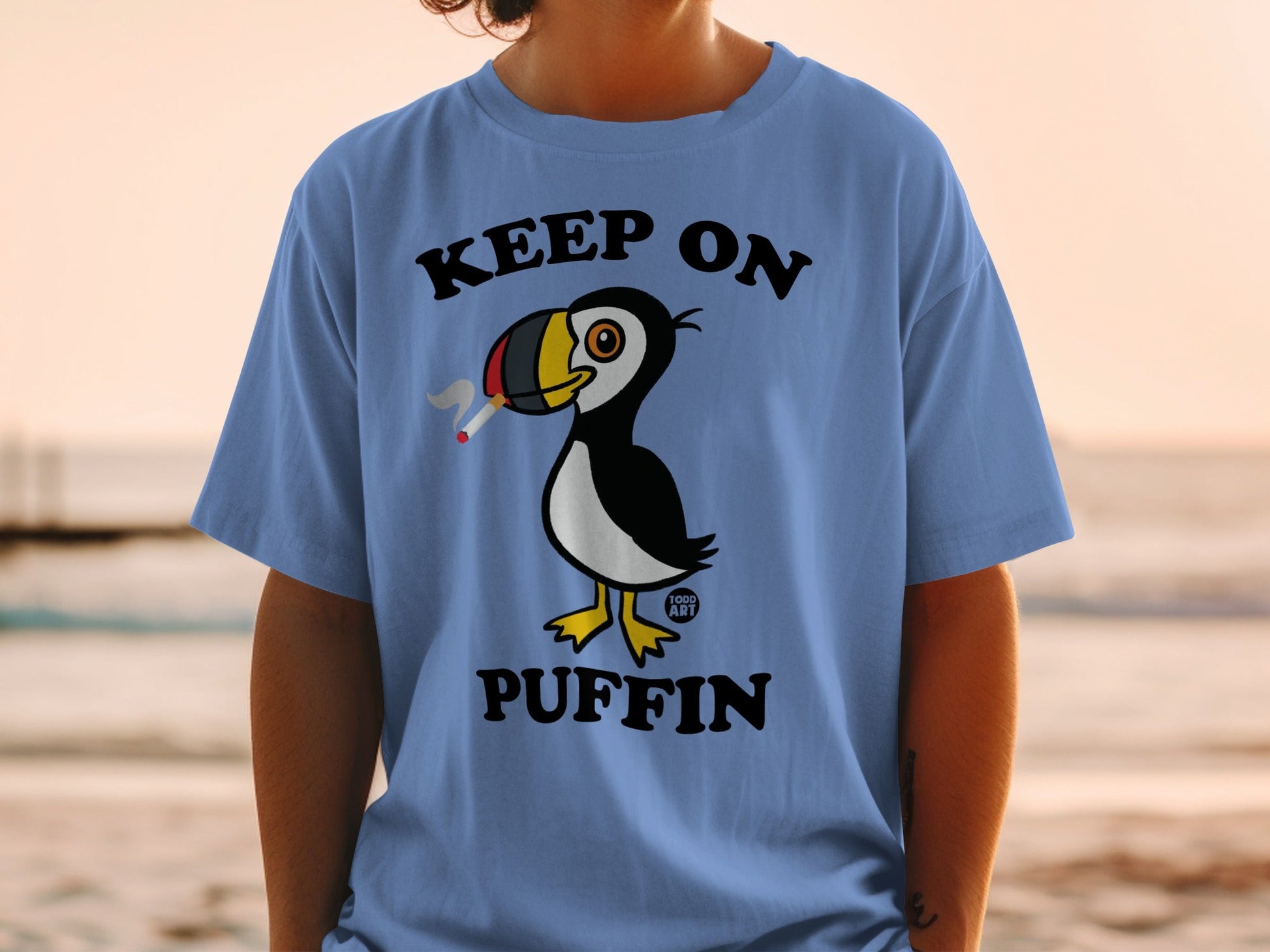 Keep On Puffin Graphic Tee Shirt with Puffin Illustration