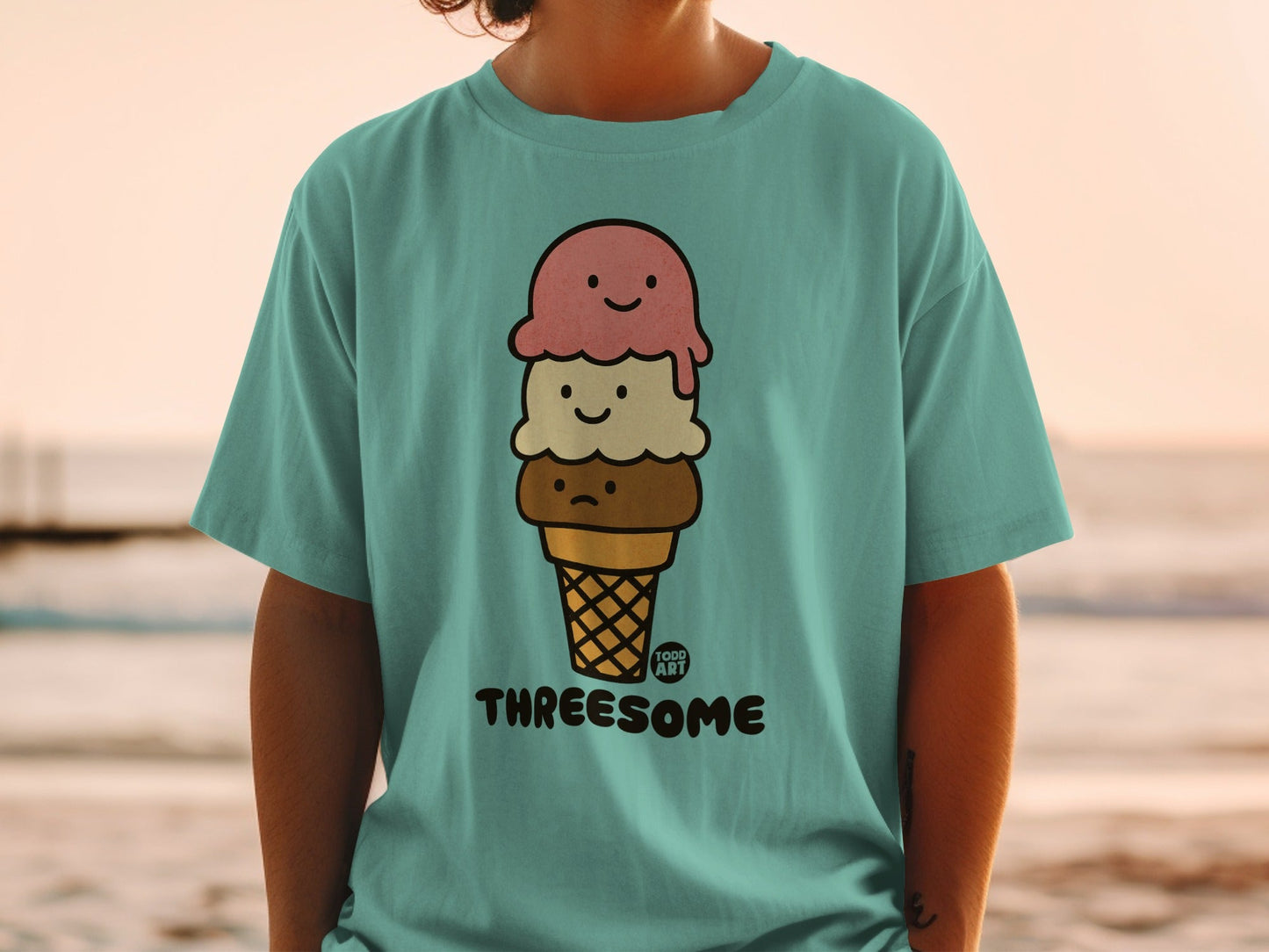 Threesome Ice Cream Cone Cartoon Graphic Design Shirt