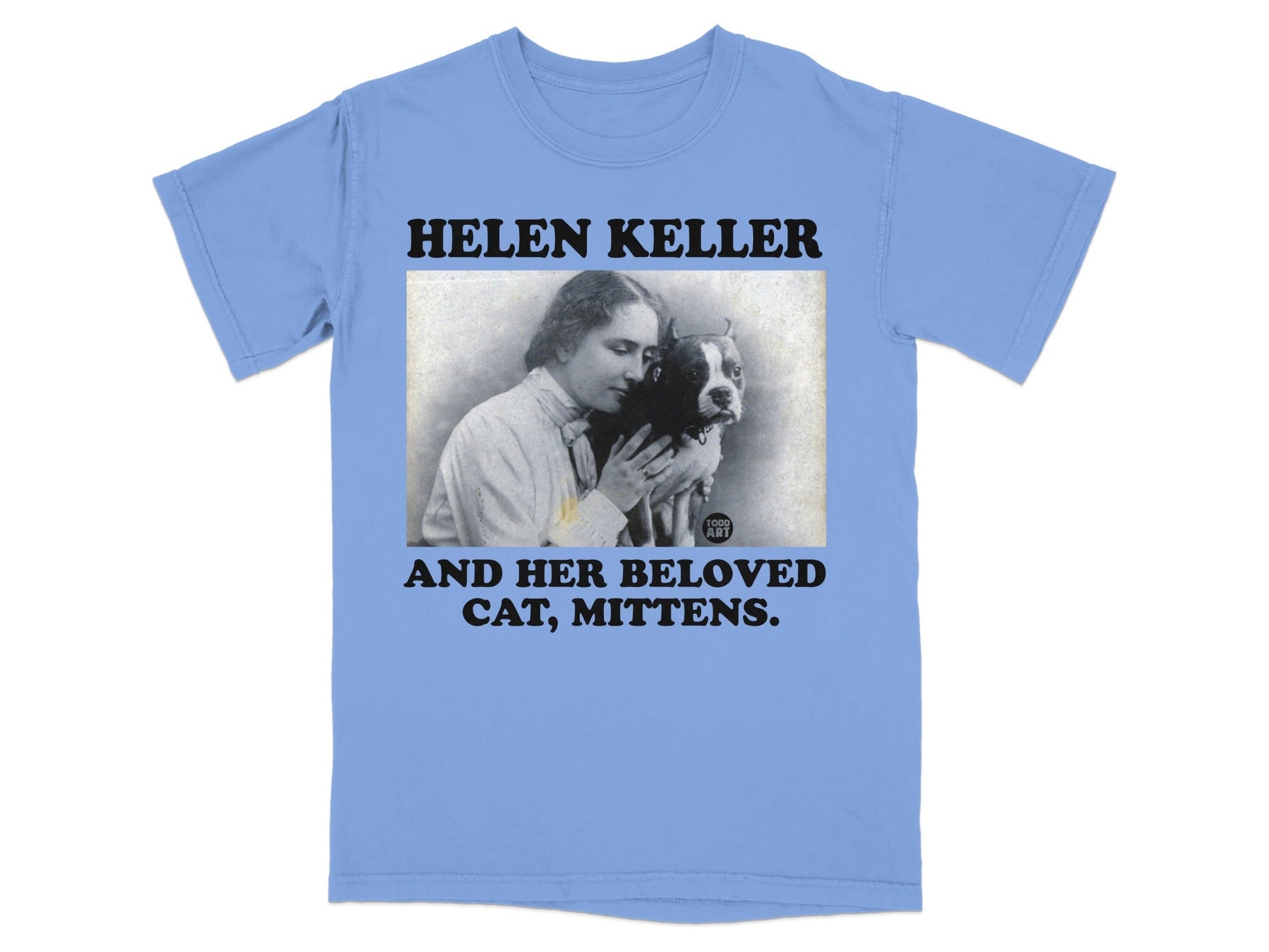 Helen Keller with cat Mittens, "Helen Keller and her beloved cat, Mittens."