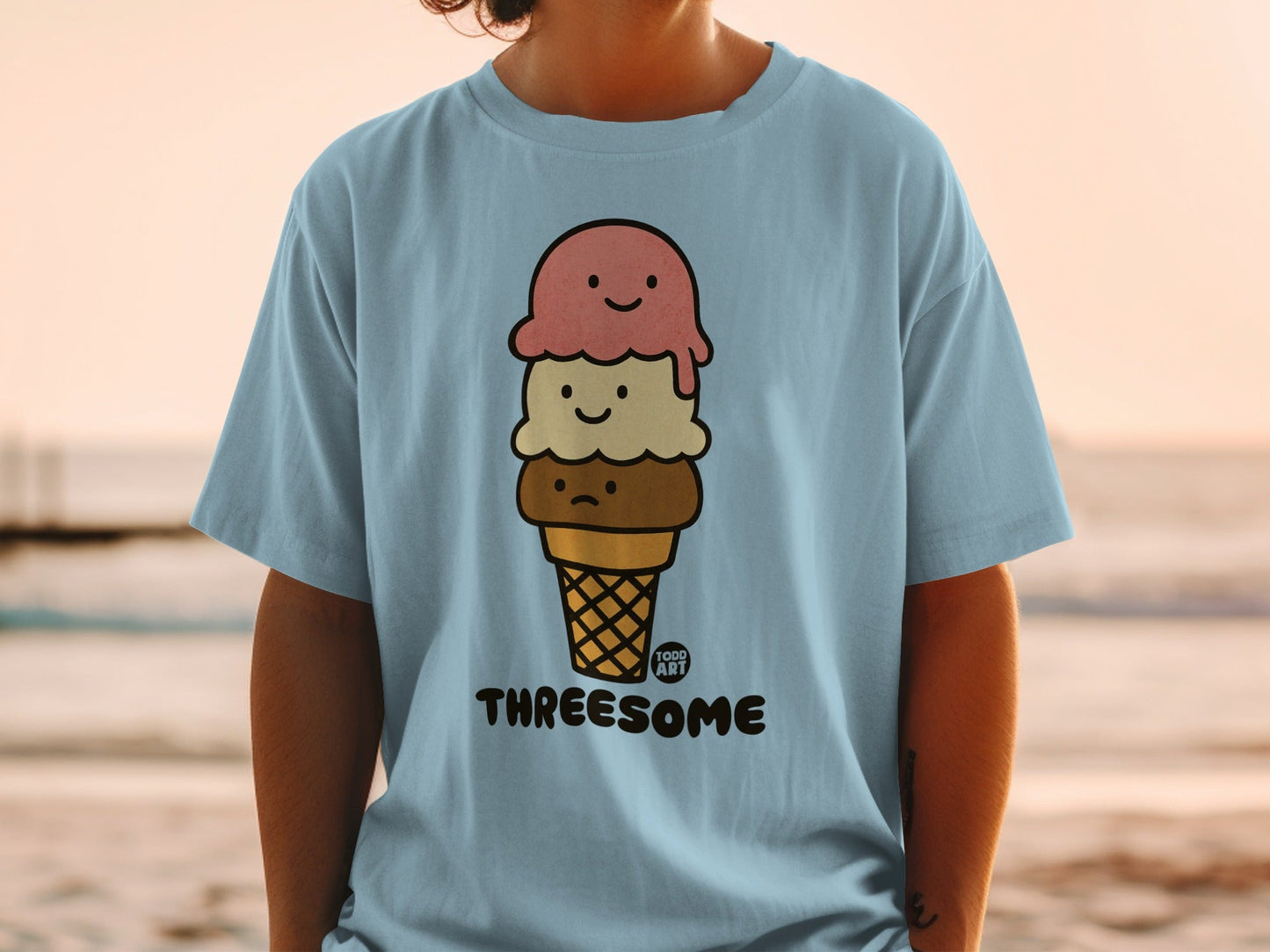 Threesome Ice Cream Graphic Fun Casual T-shirt