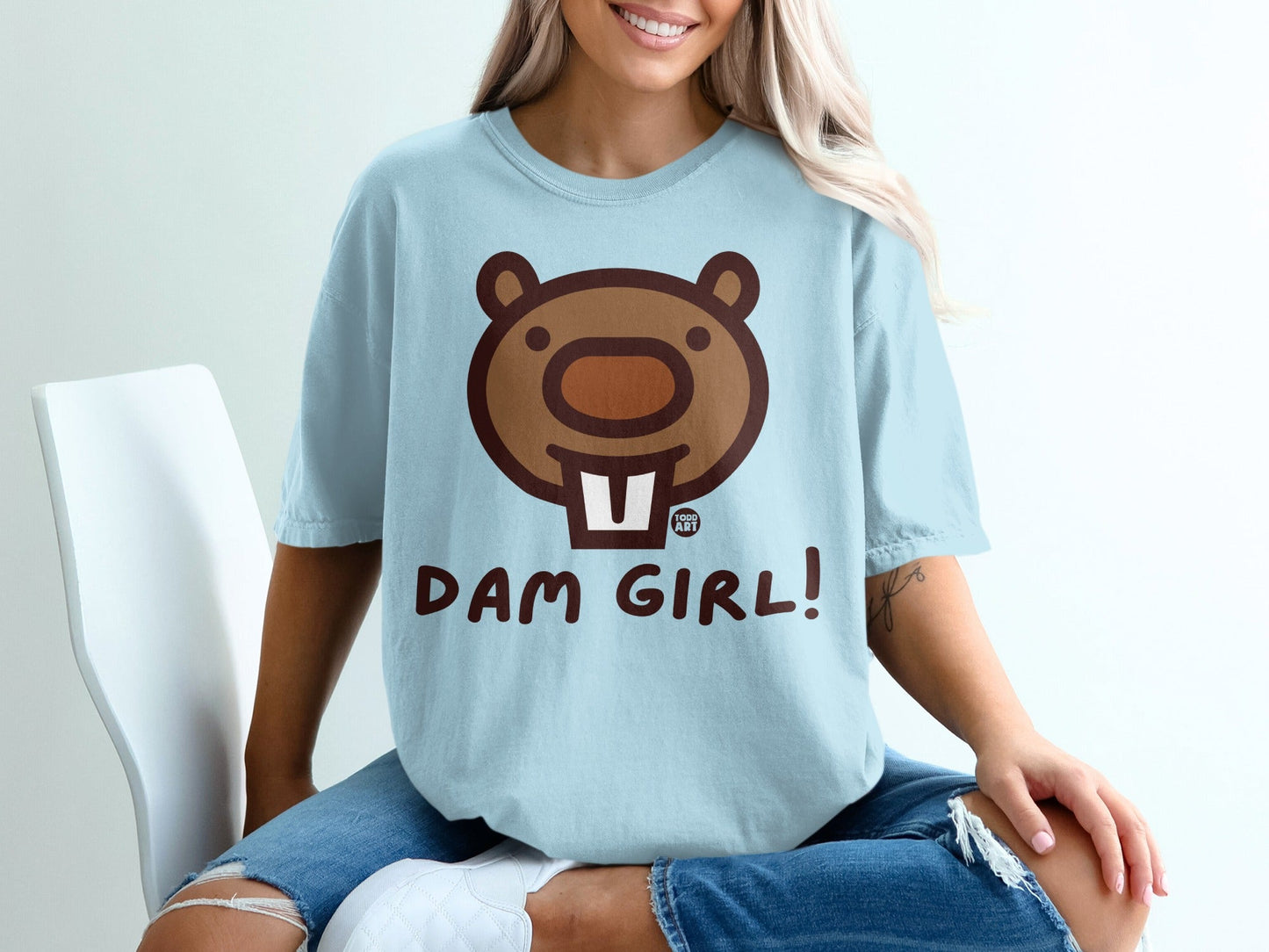 Cute Beaver Graphic with Dam Girl Text T-shirt