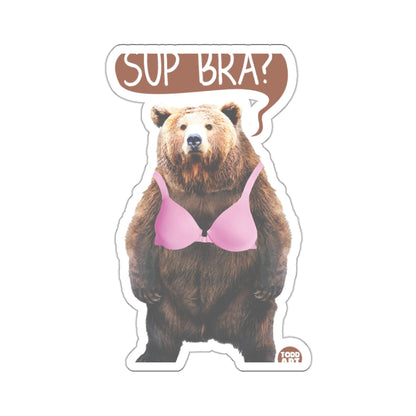 Funny Bear with Pink Bra Saying Sup Bra Sticker