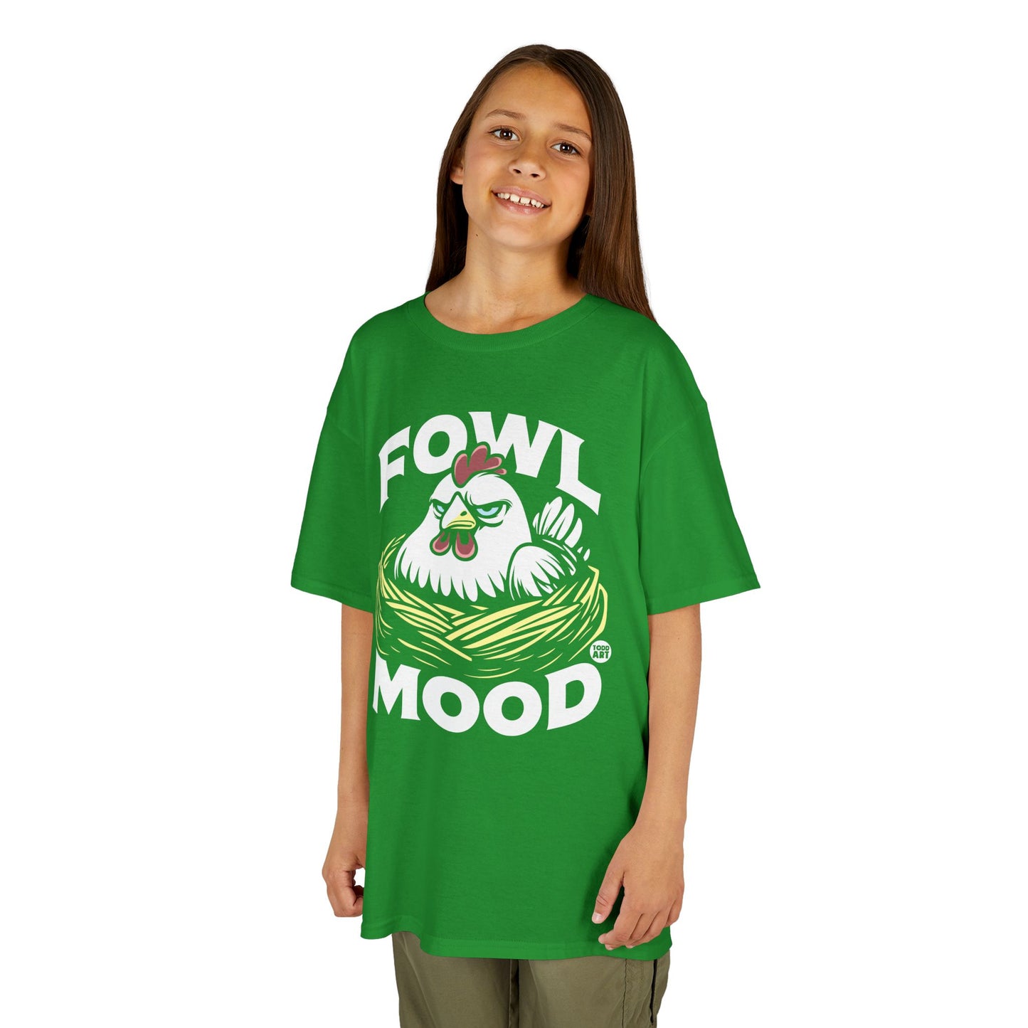 Kids T-Shirt — "Fowl Mood" Grumpy Chicken Graphic Tee