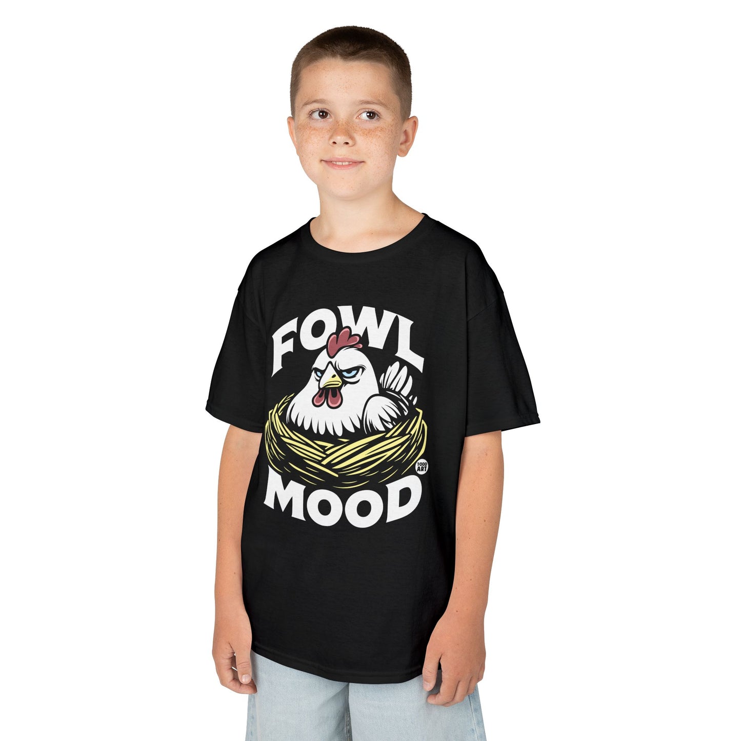 Kids T-Shirt — "Fowl Mood" Grumpy Chicken Graphic Tee