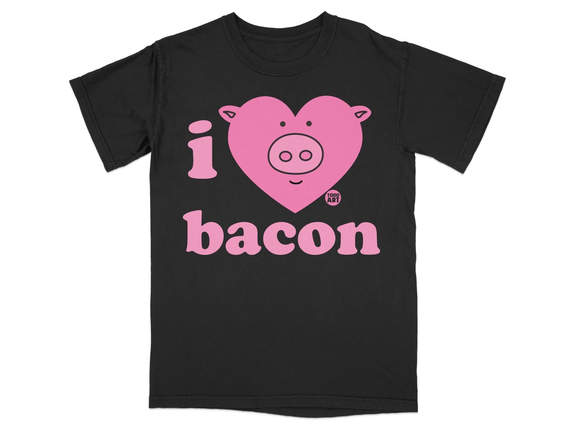 I Love Bacon Pink Pig Heart Novelty Graphic T-Shirt