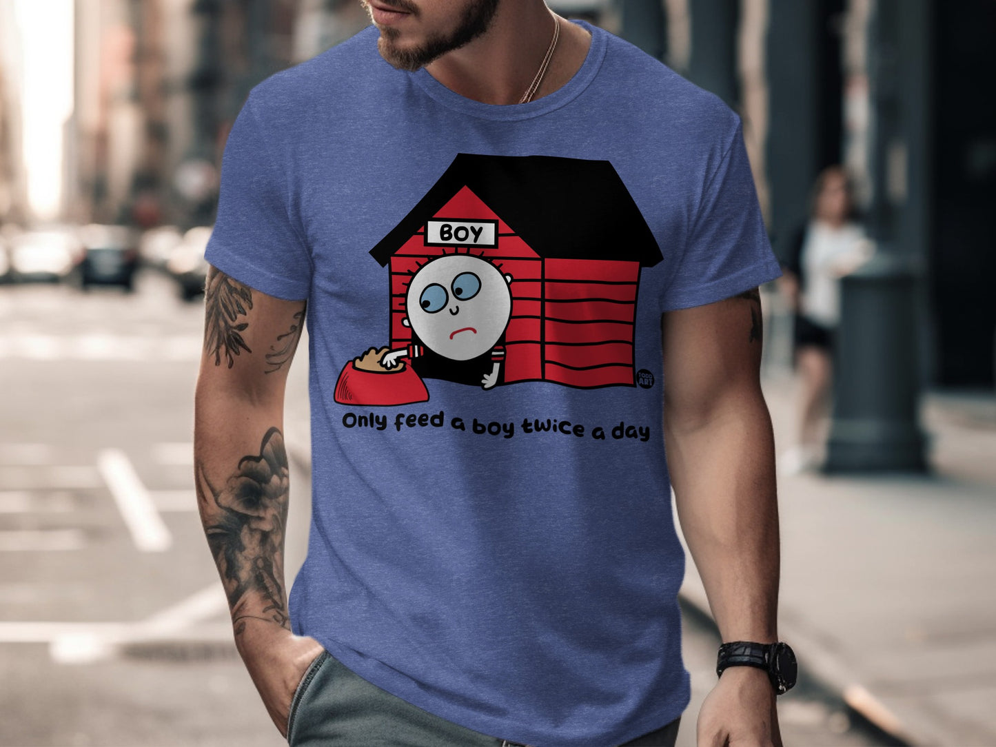Only feed a boy twice a day design graphic tee