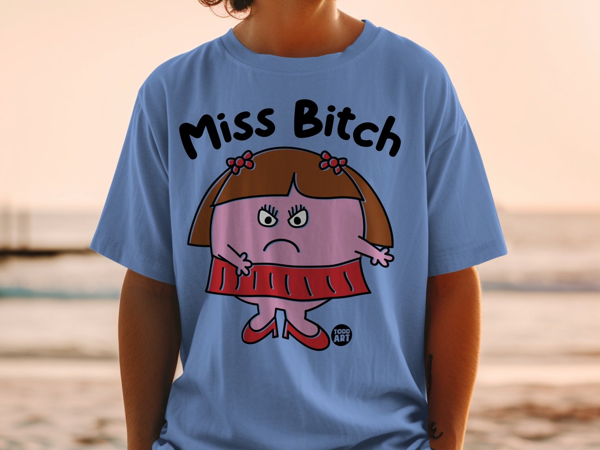 Miss Bitch Cartoon Character Blue Print T-Shirt