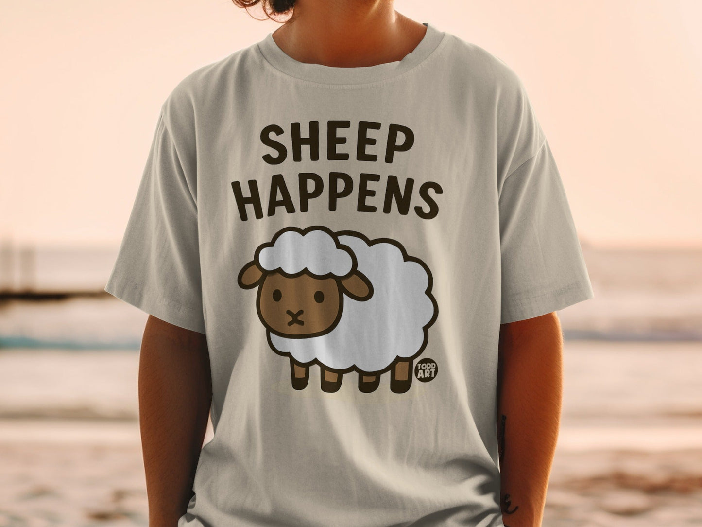 Sheep Happens Cute Cartoon Sheep Graphic T-shirt