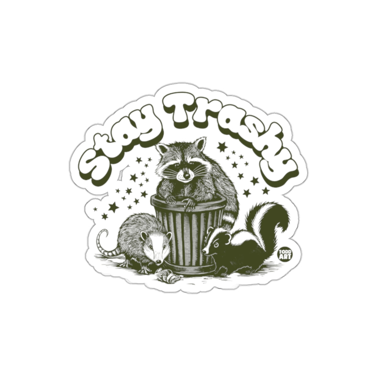 Stay Trashy Raccoon Opossum And Skunk Illustration sticker