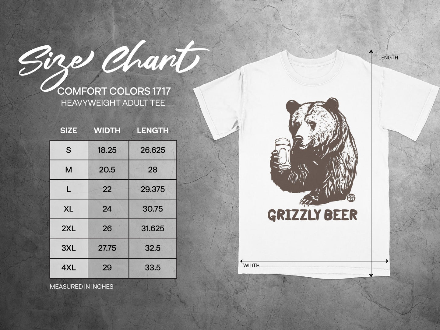 Grizzly Beer Heavyweight Adult Tee in Various Sizes