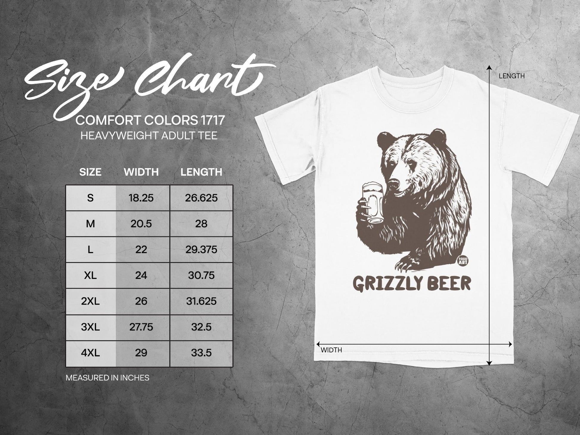 Grizzly Beer Heavyweight Adult Tee in Various Sizes