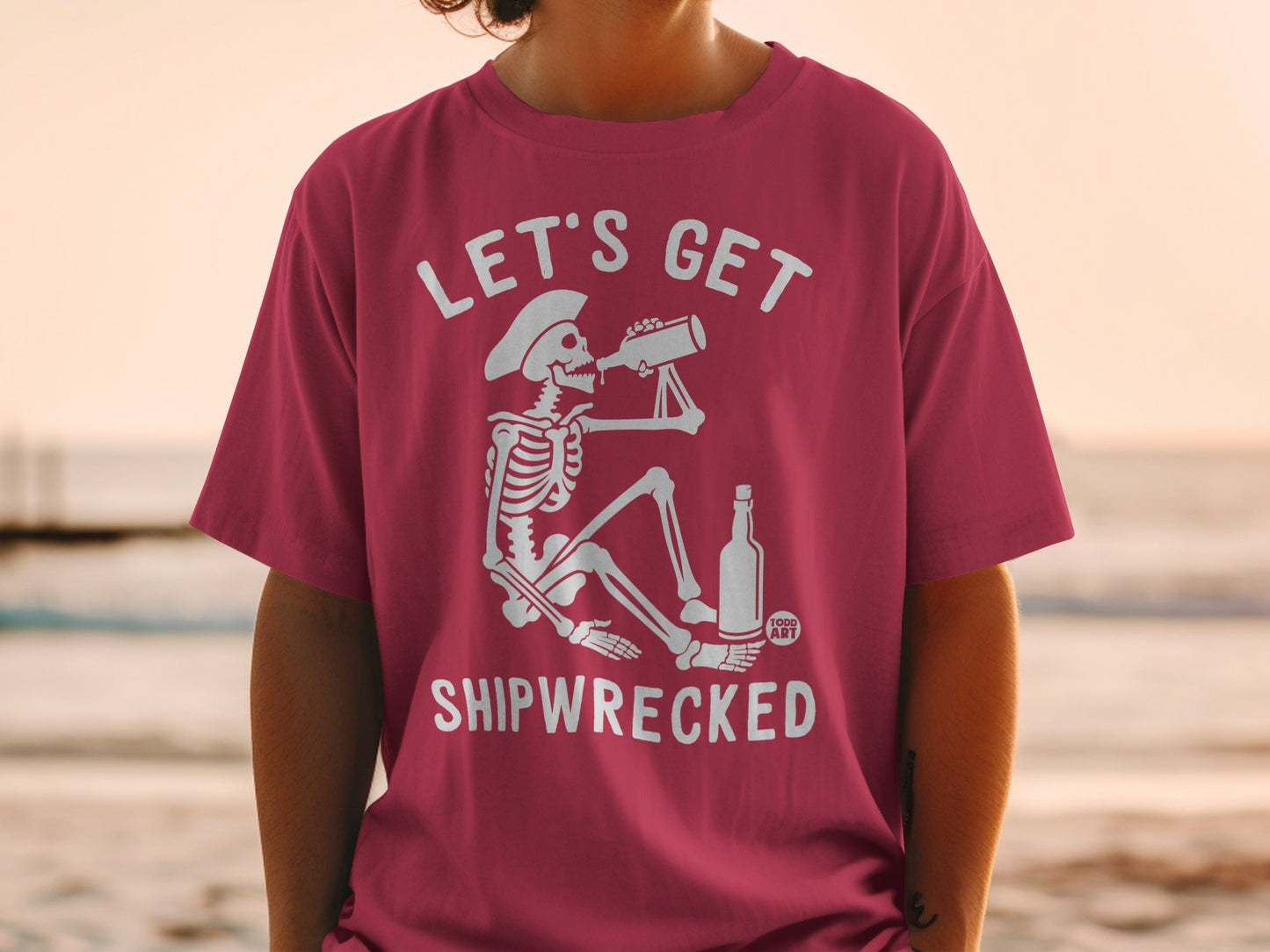 Let's Get Shipwrecked Skeleton Drinking Tee