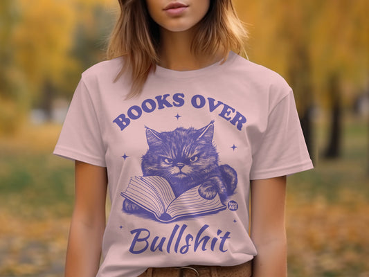 Books Over Bullshit Cat Reading T-Shirt
